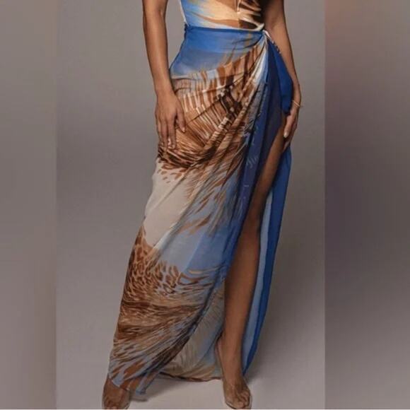 JLux Label Royal Versailles Sheer Pleated Draped Animal Print Maxi Skirt SZ S - Picture 1 of 11